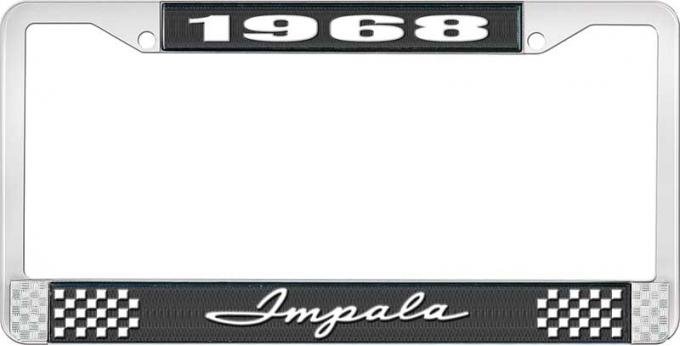 OER 1968 Impala Style #1 Black and Chrome License Plate Frame with White Lettering LF2246801A
