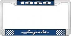 OER 1969 Impala Style #1 Blue and Chrome License Plate Frame with White Lettering LF2246901B