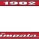 OER 1982 Impala Style #4 Red and Chrome License Plate Frame with White Lettering LF2248204C