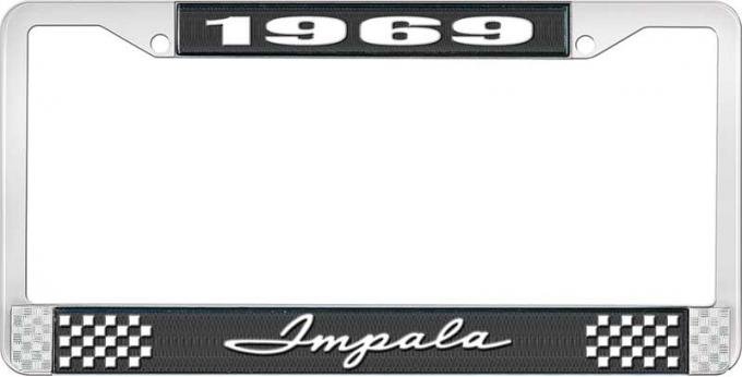 OER 1969 Impala Style #1 Black and Chrome License Plate Frame with White Lettering LF2246901A