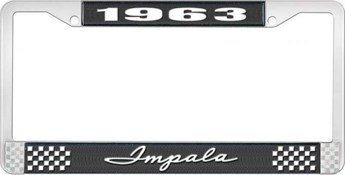 OER 1963 Impala Style #1 Black and Chrome License Plate Frame with White Lettering LF2246301A