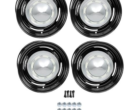 OER 1955 Chevrolet Factory Style 15" Steel Wheels, Dog Dish Style, 7" Wide, 4-3/4" Backspacing *881504