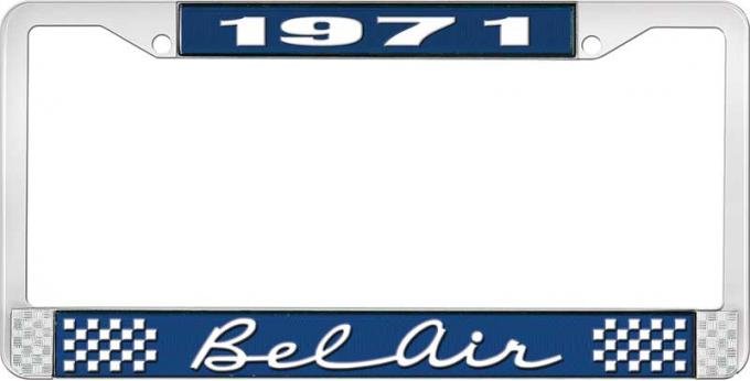 OER 1971 Bel Air Blue and Chrome License Plate Frame with White Lettering LF2257102B
