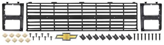 OER 1983-84 Chevrolet C/K, Grill and Bezel Set, With Bow Tie Emblem, Quad Headlamp, Dark Charcoal *881324