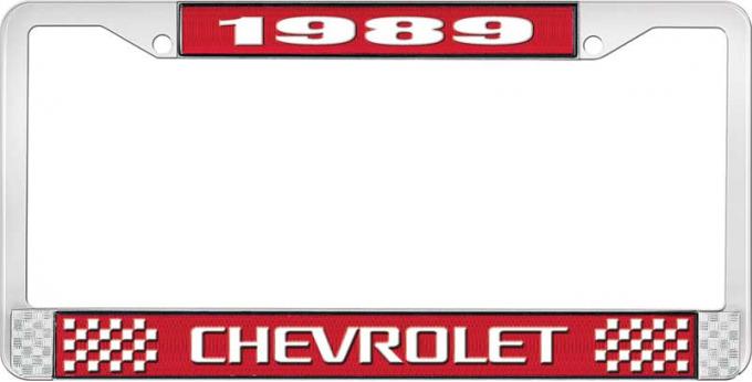 OER 1989 Chevrolet Style # 3 Red and Chrome License Plate Frame with White Lettering LF2238903C