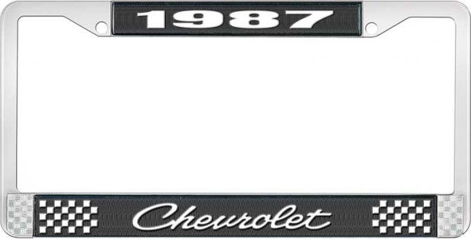 OER 1987 Chevrolet Style # 4 Black and Chrome License Plate Frame with White Lettering LF2238704A
