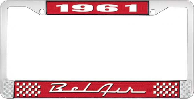 OER 1961 Bel Air Red and Chrome License Plate Frame with White Lettering LF2256101C