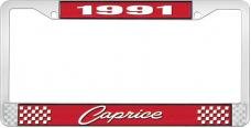 OER 1991 Caprice Style #1 Red and Chrome License Plate Frame with White Lettering LF2279101C