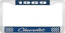 OER 1969 Chevrolet Style # 4 Blue and Chrome License Plate Frame with White Lettering LF2236904B