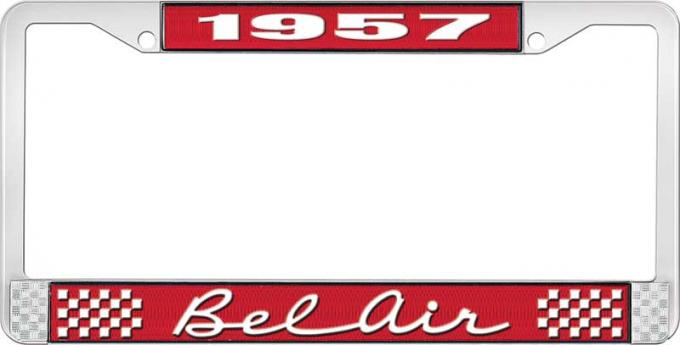 OER 1957 Bel Air Red and Chrome License Plate Frame with White Lettering LF2255702C