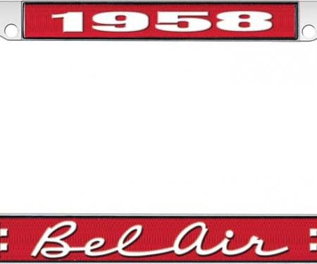 OER 1958 Bel Air Red and Chrome License Plate Frame with White Lettering LF2255802C