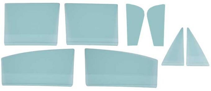 OER 1959-60 Impala 8 Pc Side Glass Set Green Tint 4 Door Sedan A6400101