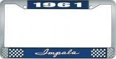 OER 1961 Impala Style #1 Blue and Chrome License Plate Frame with White Lettering LF2246101B