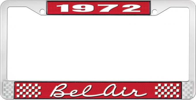 OER 1972 Bel Air Red and Chrome License Plate Frame with White Lettering LF2257202C