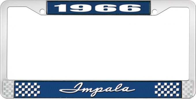 OER 1966 Impala Style #1 Blue and Chrome License Plate Frame with White Lettering LF2246601B