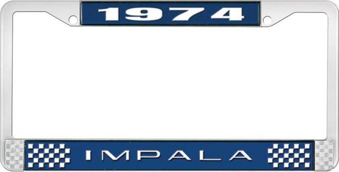 OER 1974 Impala Style #2 Blue and Chrome License Plate Frame with White Lettering LF2247402B