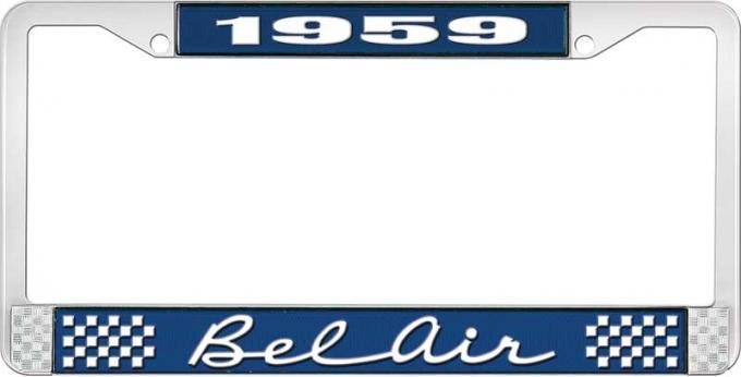 OER 1959 Bel Air Blue and Chrome License Plate Frame with White Lettering LF2255902B