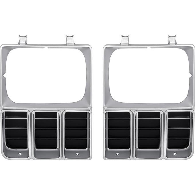 1981-82 Chevrolet, Pickup, Blazer, Suburban, Headlamp Bezels, Single Headlamp, Argent Silver & Black, LH & RH, Pair