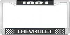 OER 1991 Chevrolet Style # 3 Black and Chrome License Plate Frame With White Lettering LF2239103A