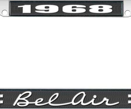 OER 1968 Bel Air Black and Chrome License Plate Frame with White Lettering LF2256802A