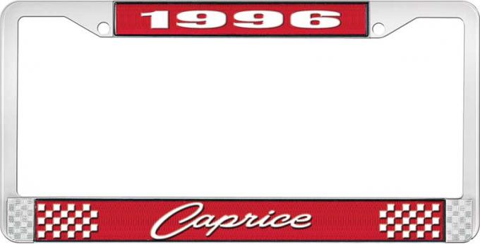 OER 1996 Caprice Style #1 Red and Chrome License Plate Frame with White Lettering LF2279601C