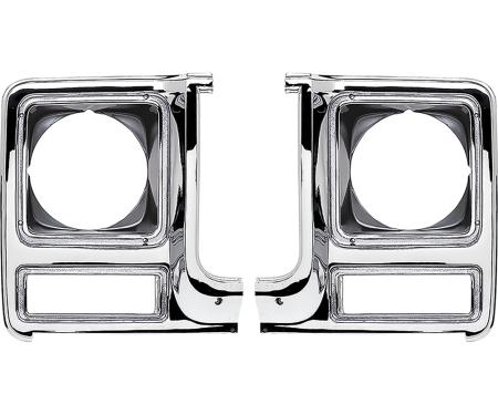 1979-80 Chevrolet, GMC, Pickup, Blazer, Jimmy, Suburban, Headlamp Bezels, Chrome and Dark Argent Silver, LH and RH, Vehicles with Round Headlamps *T71143