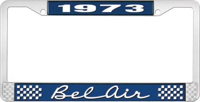 OER 1973 Bel Air Blue and Chrome License Plate Frame with White Lettering LF2257302B