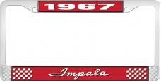 OER 1967 Impala Style #1 Red and Chrome License Plate Frame with White Lettering LF2246701C