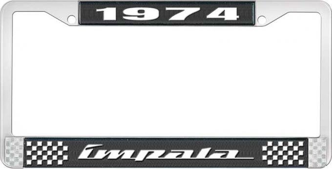 OER 1974 Impala Style #4 Black and Chrome License Plate Frame with White Lettering LF2247404A