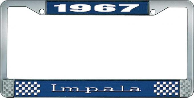 OER 1967 Impala Style #3 Blue and Chrome License Plate Frame with White Lettering LF2246703B