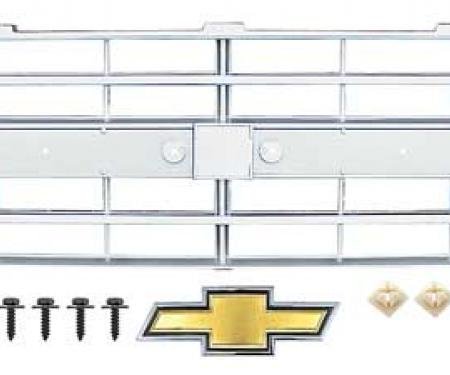OER 1985-88 Chevrolet, Grill and Headlamp Bezel Set, With Bow Tie Emblem, Argent Silver *881325