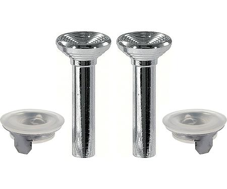 1967 GM Full Size, Door Lock Knob Kit, Die-Cast Metal Knobs, Chrome, With Clear Plastic Ferrules