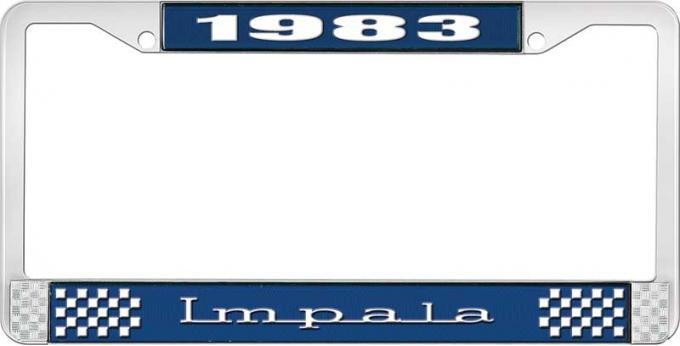 OER 1983 Impala Style #3 Blue and Chrome License Plate Frame with White Lettering LF2248303B