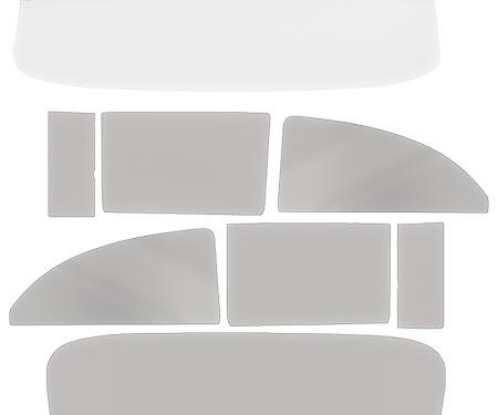 OER 1955-56 Chevrolet 2 Door Sedan, Club Coupe, 8 Piece Glass Set, Windshield With Gray Shade, Gray Custom Tinted Side and Back Glass TF42016D