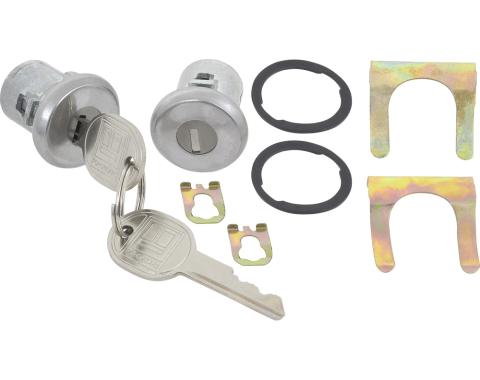 OER 1961-87 Buick, Chevrolet, Pontiac, Olds, Door Lock Set, with Generic Logo Keys, Bright Finish 609833A