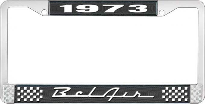 OER 1973 Bel Air Black and Chrome License Plate Frame with White Lettering LF2257301A