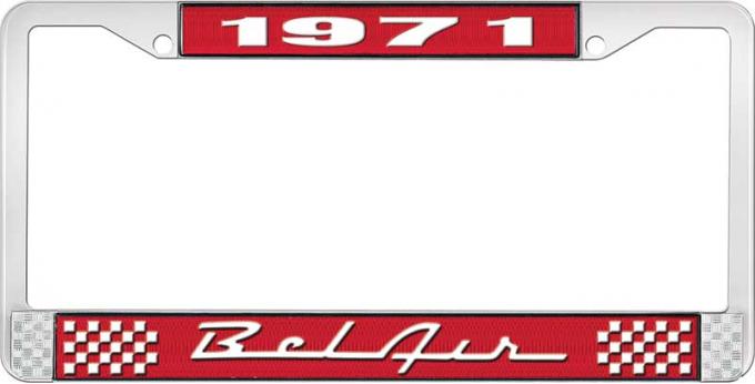 OER 1971 Bel Air Red and Chrome License Plate Frame with White Lettering LF2257101C