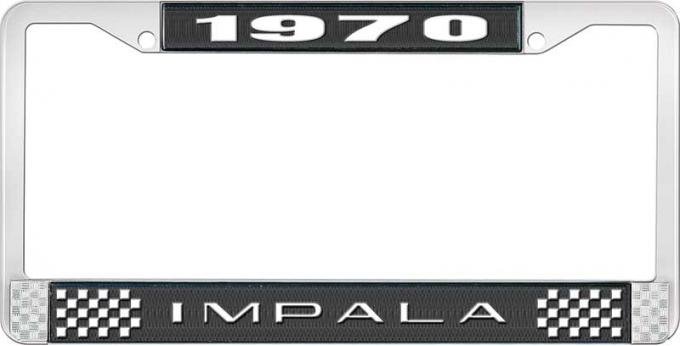 OER 1970 Impala Style #2 Black and Chrome License Plate Frame with White Lettering LF2247002A
