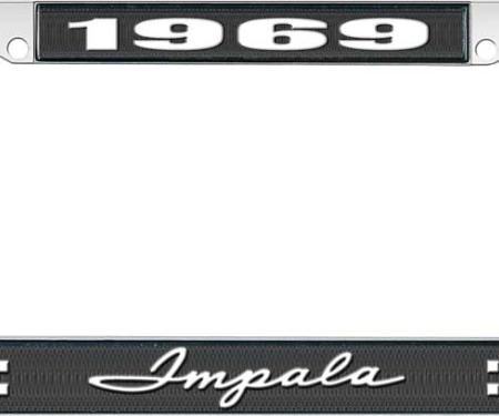 OER 1969 Impala Style #1 Black and Chrome License Plate Frame with White Lettering LF2246901A