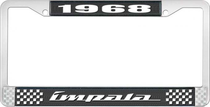 OER 1968 Impala Style #4 Black and Chrome License Plate Frame with White Lettering LF2246804A