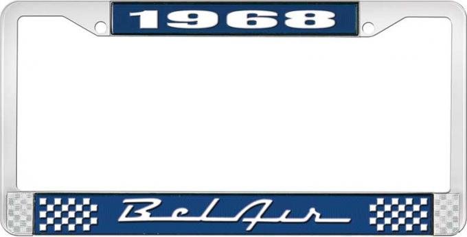 OER 1968 Bel Air Blue and Chrome License Plate Frame with White Lettering LF2256801B