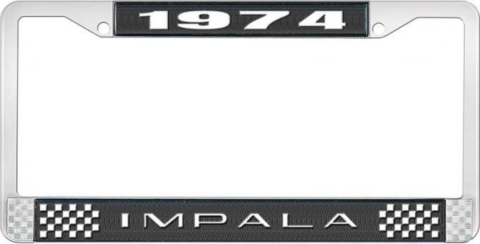 OER 1974 Impala Style #2 Black and Chrome License Plate Frame with White Lettering LF2247402A