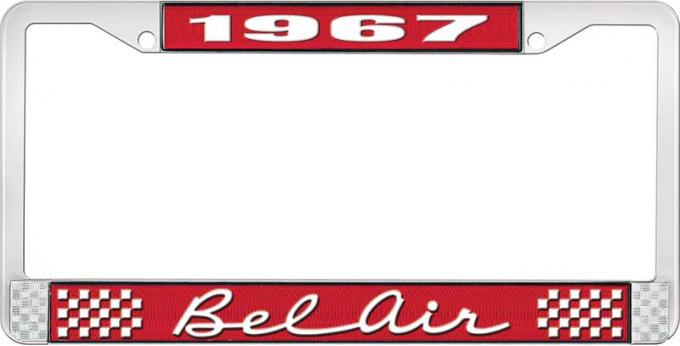 OER 1967 Bel Air Red and Chrome License Plate Frame with White Lettering LF2256702C