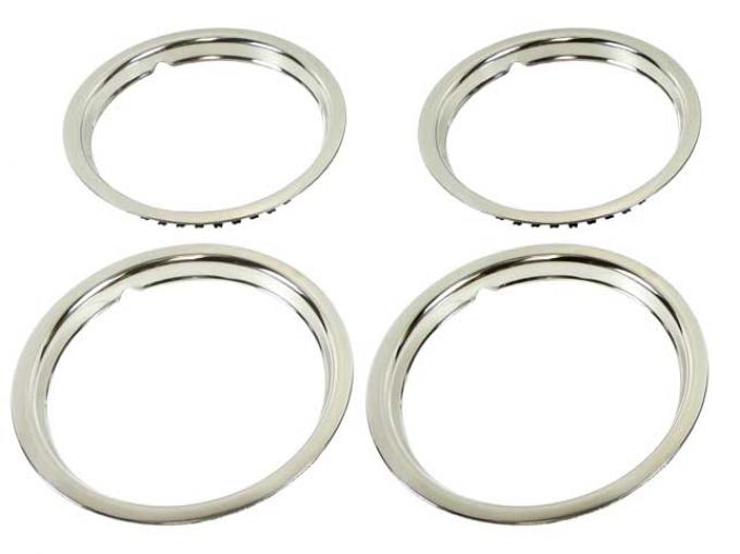 OER 1967-1988 GM, Rally Wheel Trim Ring, 15" x 5", 15" x 6", 15" x 7", Stainless Steel, Round Edge, Smooth Lip, 1-1/2" Deep, Set of 4 *TR300515