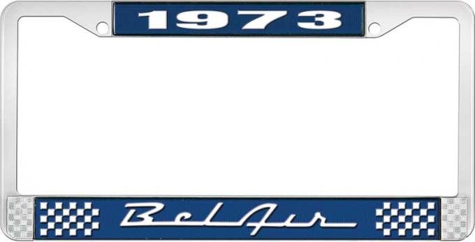 OER 1973 Bel Air Blue and Chrome License Plate Frame with White Lettering LF2257301B