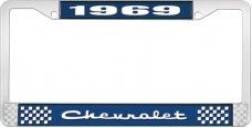 OER 1969 Chevrolet Style # 2 Blue and Chrome License Plate Frame with White Lettering LF2236902B