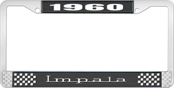 OER 1960 Impala Style #3 Black and Chrome License Plate Frame with White Lettering LF2246003A