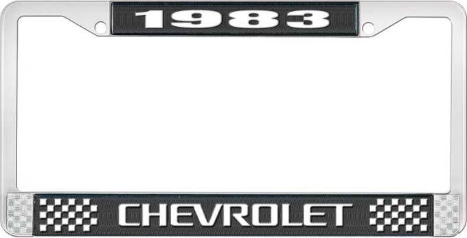 OER 1983 Chevrolet Style # 3 Black and Chrome License Plate Frame with White Lettering LF2238303A