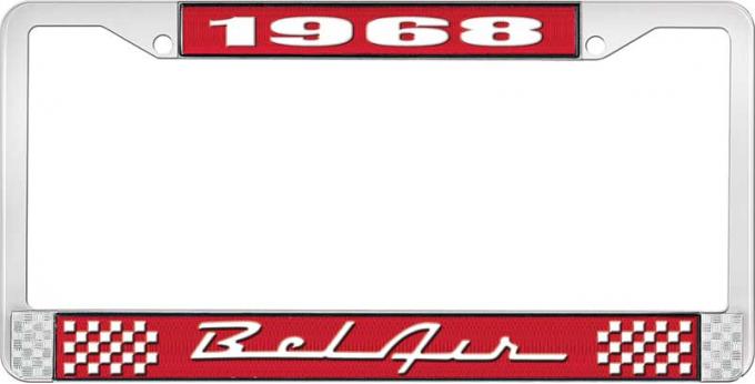 OER 1968 Bel Air Red and Chrome License Plate Frame with White Lettering LF2256801C