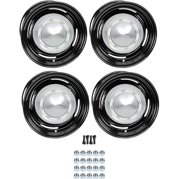 OER 1955 Chevrolet Factory Style 14" Steel Wheels, Dog Dish Style, 6" Wide, 4-1/2" Backspacing *881482